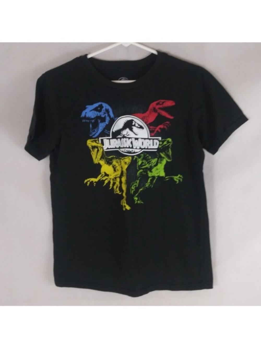 2022 Jurassic World Dominion Colorful Dinosaurs Black T-Shirt Boys Size Large